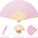 Sepwedd 50pcs pink Imitated Silk Fabric Bamboo Folded Hand Fan Bridal Dancing Props Church Wedding party favors with Organza Bags