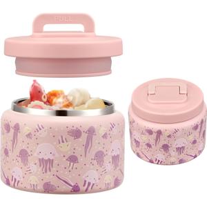 JXXM 8 Oz Thermo Food Jar for Hot & Cold Food for Kids, Insulated Lunch Containers Hot Food Jar,Leak-Proof Vacuum Stainless Steel Wide Mouth Lunch Soup Thermo for School (Pink-Jellyfish)