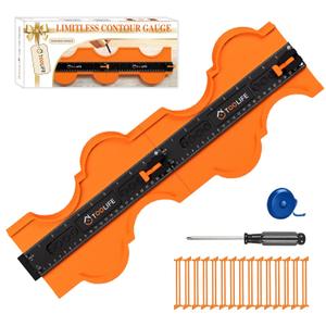 TOOLIFE Connectable Contour Gauge 20 Inch with Lock, Profile Gauge Shape Duplicator Tool, Dual Scale Outline Measuring Tool for Flooring, Tile, Laminate, Woodworking, Carpentry (20"-Unlimited Splicing)