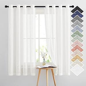 NICETOWN Linen Sheer Curtains Flax Textured, Grommet Top Casual 63" Long Thick Semitransparent Flax Sheer Window Treatment for Loft/Apartment, Ivory, 1 Panel = 52" W, Sold by 2 Panels