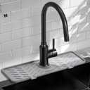 Silicone Faucet Mat for Kitchen Sink Gen 2 Splash Guard with Upgraded Outlet & Slope 18 x 5.1 Water Catcher & Sink Sponge Holder for Kitchen and Bathroom (Gray)