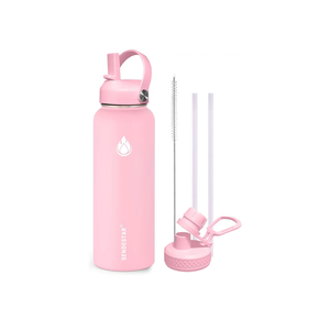 SENDESTAR Stainless Steel Water Bottle, Wide Mouth Water Bottle 32 oz with Straw Lid, Spout Lid, Double Wall Vacuum Insulated Leak Proof, Keeps Liquids Hot or Cold (Peach)