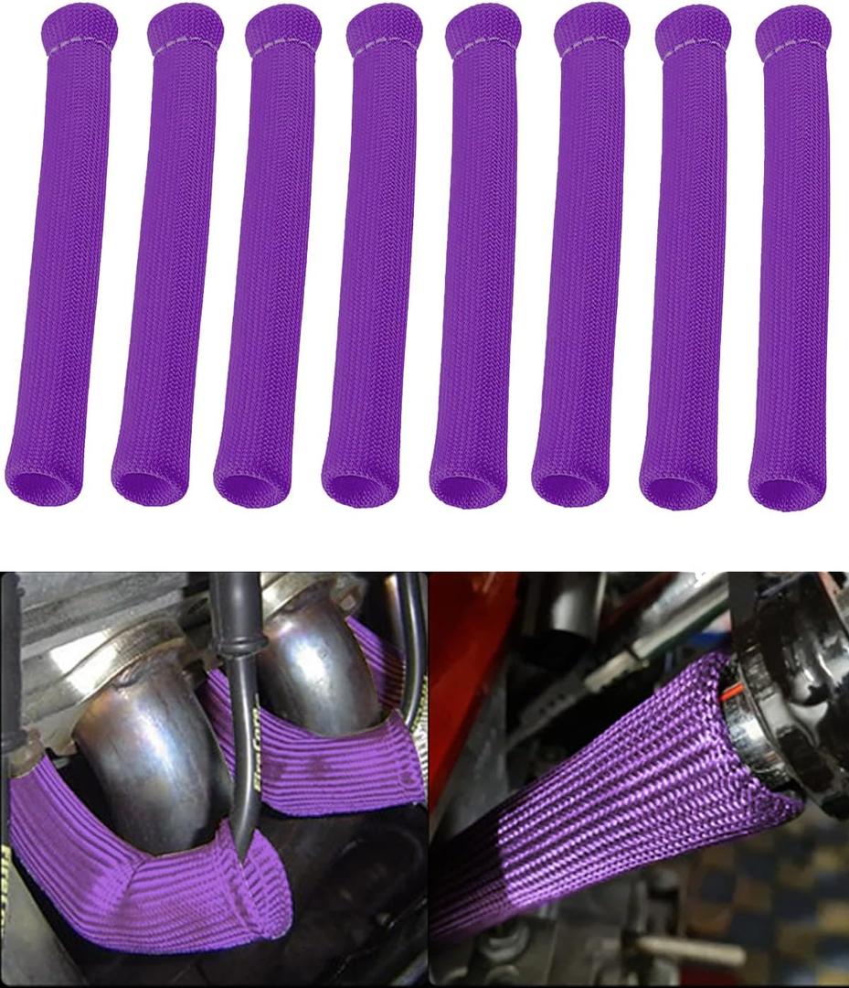 Spark Plug Wire Cover Replacement - 8 PCS 2500 Spark Plug Heat Sleeve, 6 Inches Spark Plug Wire Heat Shield Boots Protector Protection for LS1 / LS2 SBC BBC 350 454 Car Truck, Purple