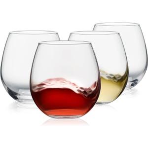 Stemless Wine Glasses Set of 4, 15oz Red & White Wine Glasses for Daily Use, Wedding, Birthdays, Housewarming Gift, Hosting, Home Bar, Evening Party(Clear)
