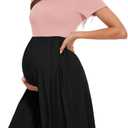 Women's Short Sleeve Maternity Dress Patchwork Pregnancy Clothes with Pockets (Pink-black)