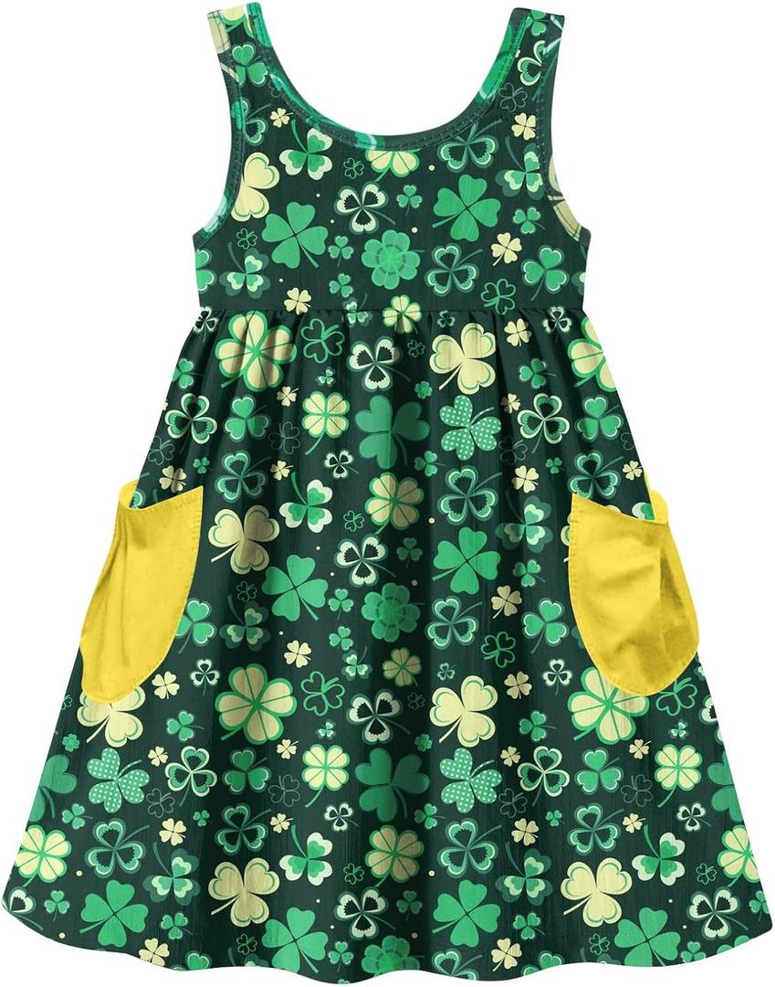 Vieille Little Girls Sleeveless Dress Cute Summer Sundress with Pocket  (St Patricks), Size: 2-3T