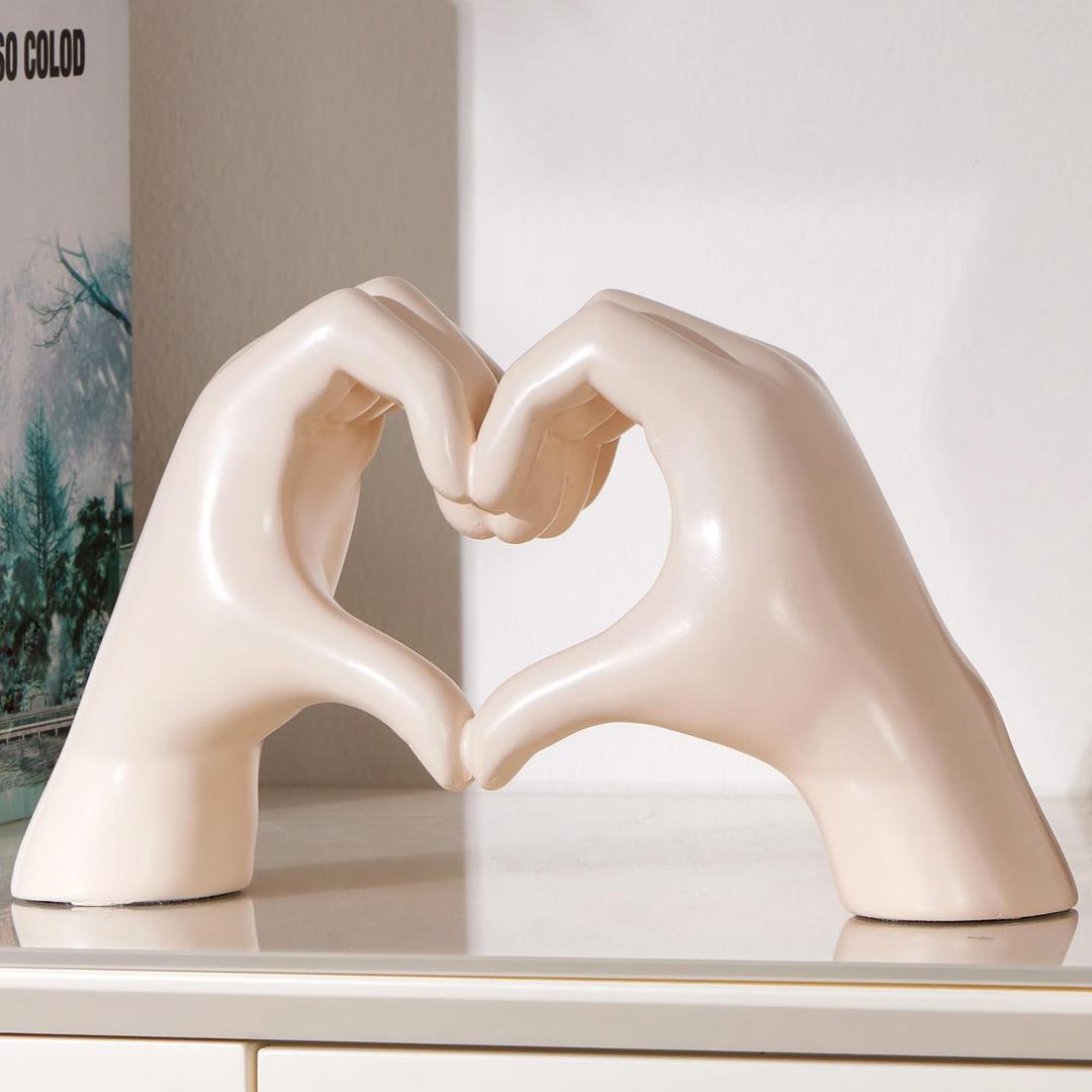 Valentines Day Gifts for Him, Heart Hands Sculpture, Heart Hands, Valentines Day Decorations, Beige Room Decor for Living Room Bedroom Bookshelf(No Bracelets)