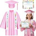 Kids Kindergarten Preschool Graduation Gown Cap Set with 2026 Tassel Graduation Stole Certificate for Grad Gift (Pink, 33)