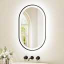 TETOTE Oval Led Lighted Bathroom Mirror Matte Black Frame 20" x 32" Front and Backlit Oval Light up Vanity Mirror with Lights, 3 Color Illuminated Dimmable Anti Fog Wall Mount, IP54 CRI 90+