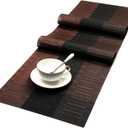 SHACOS Woven Vinyl Table Runners PVC Table Runners 12 x 90 inch Long Wipeable Bamboo Weave Runner for Tables Indoor Outdoor, Ombre Coffee Black