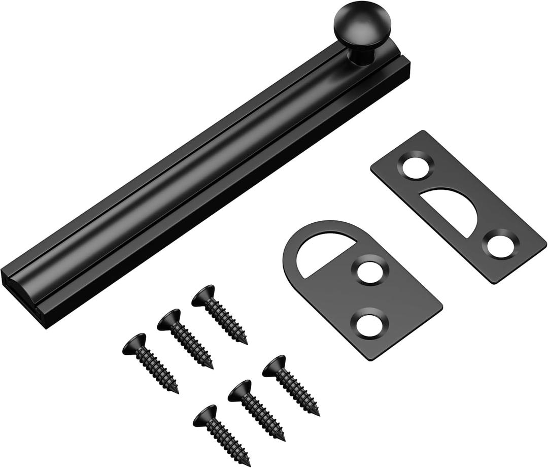 4 Inch Solid Brass Surface Bolt, Heavy Duty Concealed Slide Surface Door Bolt, Slide Bolt Latch French Door Lock with Screws for Windows Cabinet Wooden Fence Yard, Black, 1 Pack
