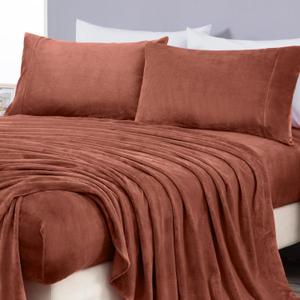 Chezmoi Collection Juego de sbanas de forro polar extra suave, tamao Queen, sbanas aterciopeladas de microfelpa que no forman bolitas, bolsillo profundo, ligeras para todas las estaciones, Queen, (Terracota)