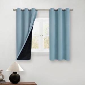 BGment Short 100% Blackout Curtains for Bedroom, Thermal Insulated Lined Energy Efficiency Noise Reducing Grommet Curtains 45 Inch Length for Small Window 2 Panels Each 42 Inch Wide, Greyish Blue