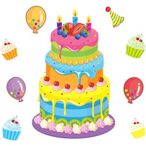 2 x Happy Birthday Bulletin Board Set for Classroom Colorful Cakes Birthday Paper Cutouts Cupcakes Balloon Hat Classroom Decorations for Back to School Home Office Chalkboard Wall Decor Party Supplies