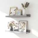 Floating Shelves for Wall Decor, Wall Mounted Wood Storage Shelf for Bedroom, Living Room, Bathroom, Kitchen, Nursery, Display Picture Ledge Shelf with Lip Set of 2-14 Inches, Grey (13.6in)