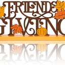Friends Giving Party Friendsgiving Table Decor Fall Wooden Friendship Gift Fall Thanksgiving Party Centerpiece Metal Word Sign with Wooden Base for Autumn Tabletop Desk Decoration