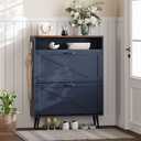 ZYKZYK Shoe Storage Cabinet with 2 Flip Drawers Narrow Shoe Rack Cabinet Farmhouse Design Freestanding Shoe Organizer with Open Storage for Entryway, Hallway, Foyer, Blue Walnut