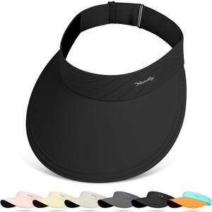 Sun Visor for Women Wide Brim Summer UPF50+ UV Protection Seamless Sun Hats Foldable Beach Cap (One Size, Black)
