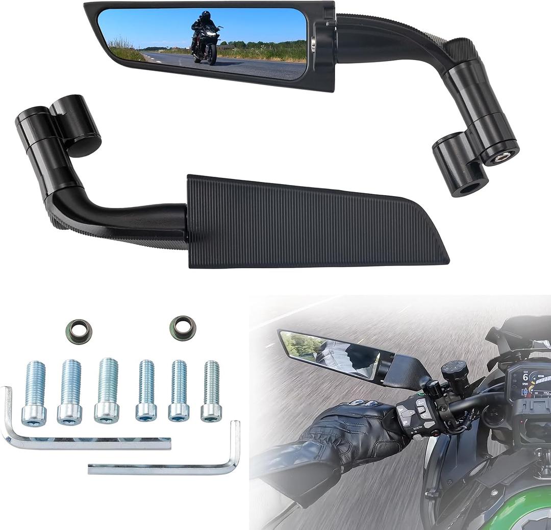 Xintre Racing Motorcycle Mirrors Stealth Wind Wing Side Mirror Double Rotating Rear View Mirrors Compatible with Kawasaki Z400 Z650 Z900 Z1000 Yamaha MT-07 MT-10 Duke 250 390 690 790 1290 (10mm, 8mm), 10.5x7cm