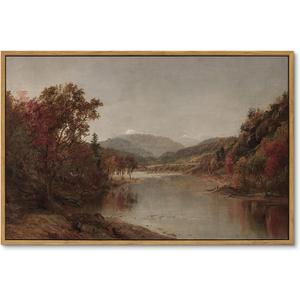 ARPEOTCY Vintage Framed Canvas Wall Art, Fall Landscape Scenery Wall Decor for Living Room, 16x24 inch, Rustic Farmhouse Aesthetic Painting for Bedroom, Large Framed Art Prints, for Office (24L" x 16W", River Mountain)