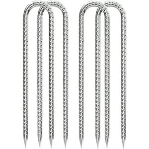 Rebar-Stakes-12-Inch, Ground Stakes Heavy Duty U-Hook Galvanized Anti-Rust Ground Anchors for Camping Tent Trampoline Accessories Dog Fence Chicken Coop Deer Fence 4pcs