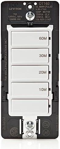 2 Pack of Leviton Countdown Timer Switch for bathroom fan and household lights, 10-20-30-60 min, No Neutral Required, Single Pole, 15A, 1/2HP/9.8A Fan/Motor, DT160-1LW, White