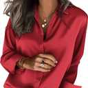 Zeagoo Satin Blouses for Women Silk Button Down Shirts Long Sleeve Business Casual Tops (X-Large, Red)