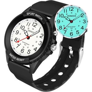 Waterproof Nurse Watch for Medical Professionals Students Women Men, Night Light, 12/24 Hour Military Time Easy to Read Dial, Second Hand Watch for Nursing Day Gifts (Black)
