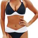 Yonique Women Two Piece Bathing Suits Push Up Bikini Set Halter Swimsuit Vintage Swimwear  L