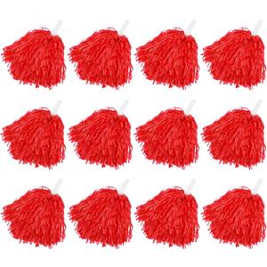 12Pack Plastic Pom Poms Cheerleading Pom Poms Sports Dance Cheer Plastic Pom Pom for Rooters,Cheering Squard,Cheering Team (Red)