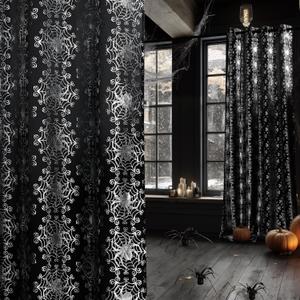 NICETOWN Semi Sheer Black Curtains with Silver Foil Spider Web, Grommet Lightweight & Airy Window Treatments for Halloween, W52 x L84, 2 Panels