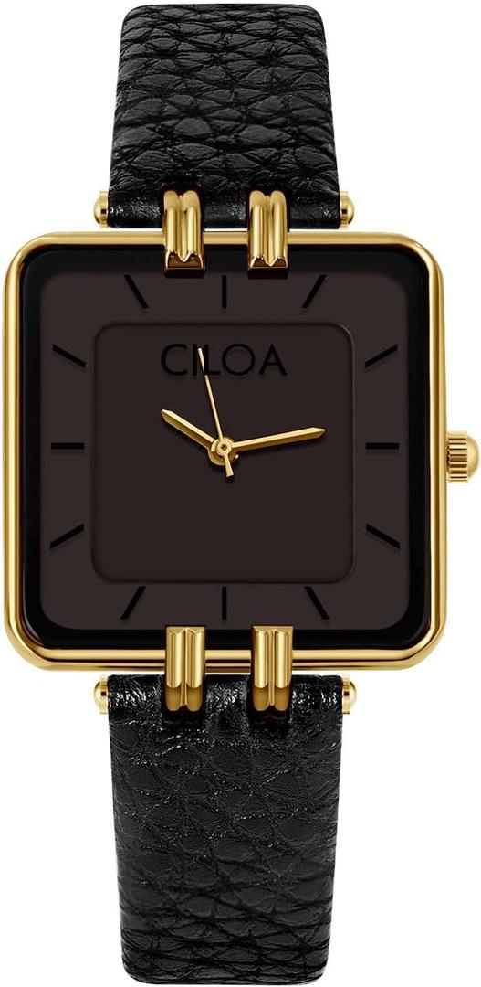 Women's Leather Strap Watch Dainty Elegant Gold Watches for Women Classic Casual Fashion Square Ladies Watch Gifts Present for Her (Black)