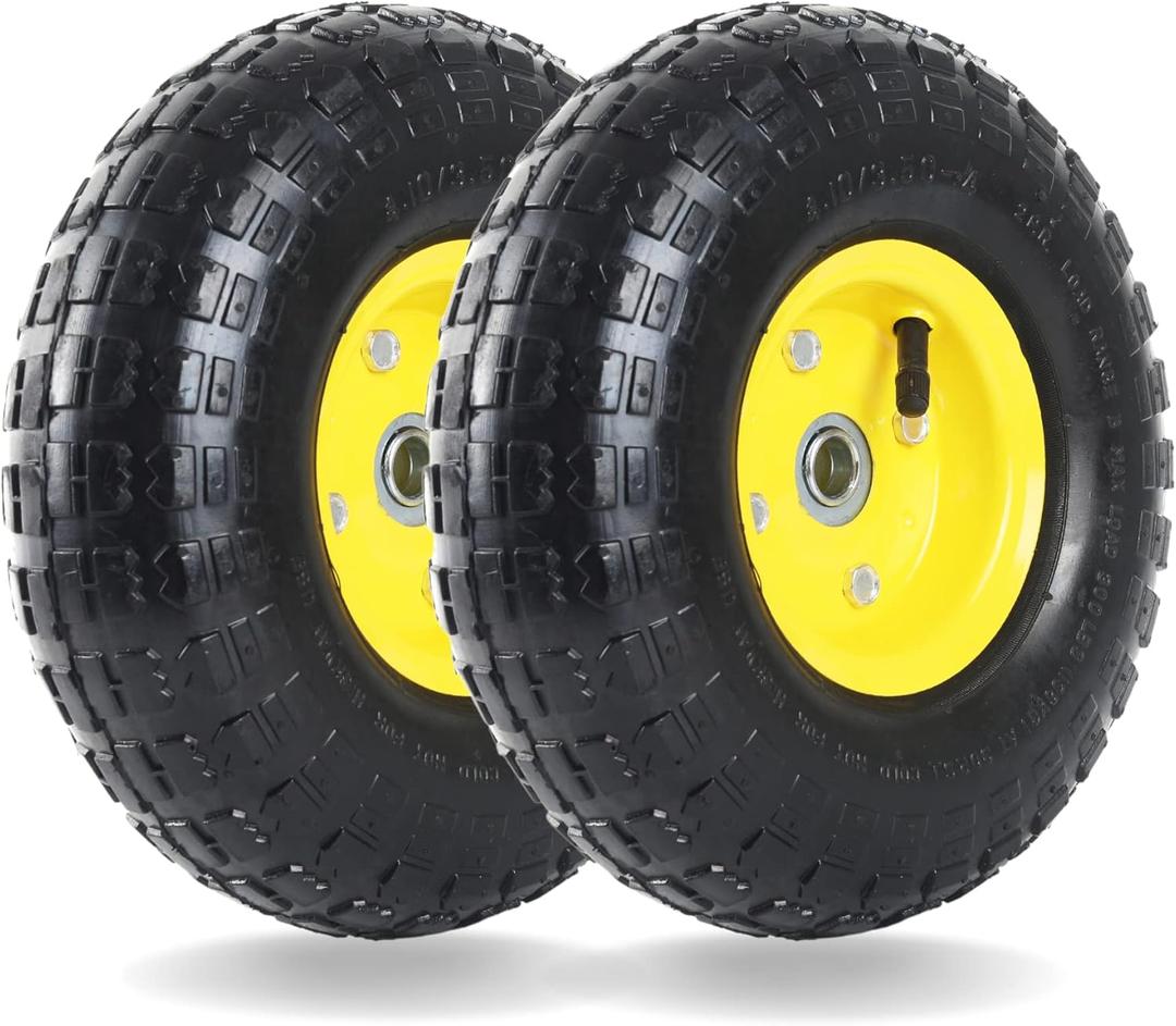 AR-PRO (2 Pack) 4.10/3.50-4 Tire and Wheel, Replacement 10-Inch Pneumatic Tire with 5/8" Bearings and 2.2" Offset Hub, Compatible with Hand Truck, Wheelbarrow, Wagon, Gorilla Carts (Yellow)