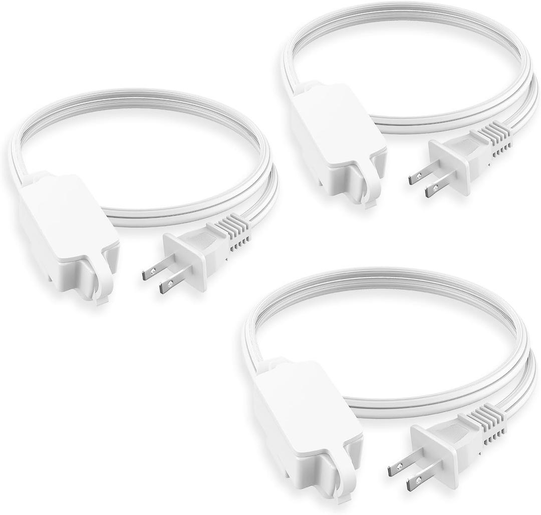 PLUGTUL Indoor Extension Cord 3 FT, 2 Prong White Extension Cord, 3 Polarized Outlets with Safety Cap Protect for Home Office, 16/2 SPT-2 ETL Listed, 3 Pack