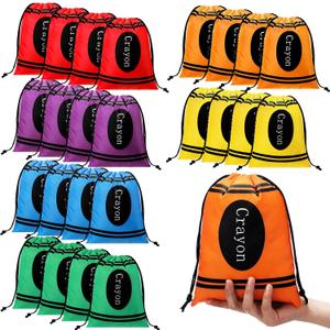 Sweetude 24 Pcs Crayon Drawstring Bags 10 x 7 Inch Back to School Party Favor Bulk Preschool Kindergarten Gift Decoration 6 Colors Rainbow Reusable Treat Bags Graduation Birthday Party Supplies (Colorful)