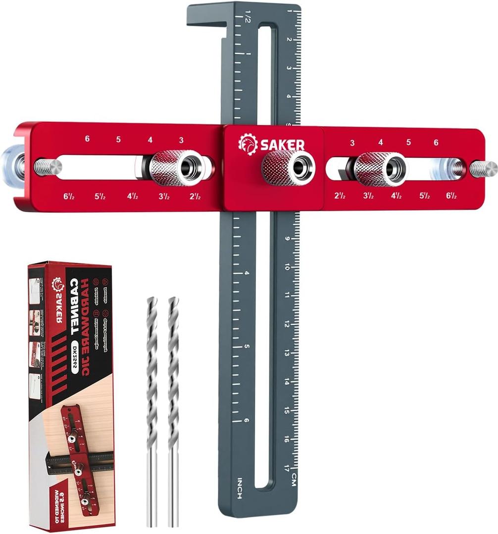 Saker Cabinet Hardware Doweling Jig - Cabinet Handle Template Tool for Knobs and Pull - Adjustable Self Centering Punch Locator Precise Woodworking Drill Guide (6.5" Jig Saw)