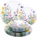 bUCLA 12-Piece Floral Plastic Plates - Cosmos Print Disposable - Includes 12 Each (10.25 inch Dinner & 7.5 inch Dessert) Plates for Catering, Party, Spring Gatherings