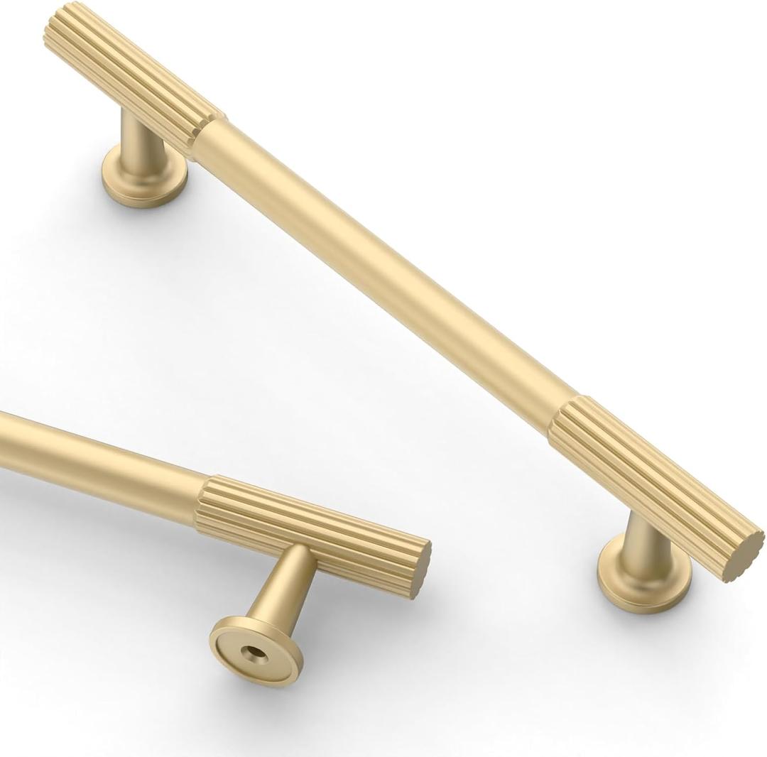 Asidrama 10 Pack 5 Inch(128mm) Brushed Gold Cabinet pulls Kitchen Cabinet Handles, Cabinet Pulls Kitchen Cabinet Hardware for Cupboard Drawer Pulls (5" Hole Center)