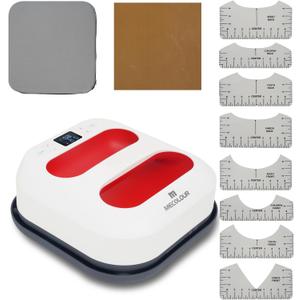 MECOLOUR Heat Press Machine for T Shirts, Portable Heat Press 9"X9" with Heat Press Mat, PTFE Teflon and 8 Pcs Tshirt Ruler Guide, Tshirt Press Machine for Sublimation, HTV, Heat Transfer 110V(Red)