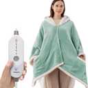 Wearable Heated Throw Blanket, Heated Shawl Electric Wrap Poncho with Hood & Pockets for Women & Men, 5 Heat Settings, 3H Auto-Off, Machine Washable, ETL Certified, Gift-Ready, 56x63, Light Green