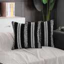 Boho Pillow Covers Set of 2 for Couch -Modern farmhouse Sofa Decorative Throw Pillow Covers Textured Chenille Cushion Covers Outdoor Neutral Pillow Cases. (Black, 18x18)