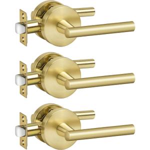 goldenwarm Brushed Gold Lever Passage Door Handle, Zinc-Alloy Gold Hall and Closet Door Handle, Lever Door Handles, Passage Door Hardware for Hallways and Closets (3 Pack)