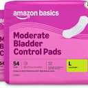 Amazon Basics Incontinence Pads for Women, Postpartum, Long, Bladder Control, Moderate Absorbency, Unscented, 108 Count (2 Packs of 54)
