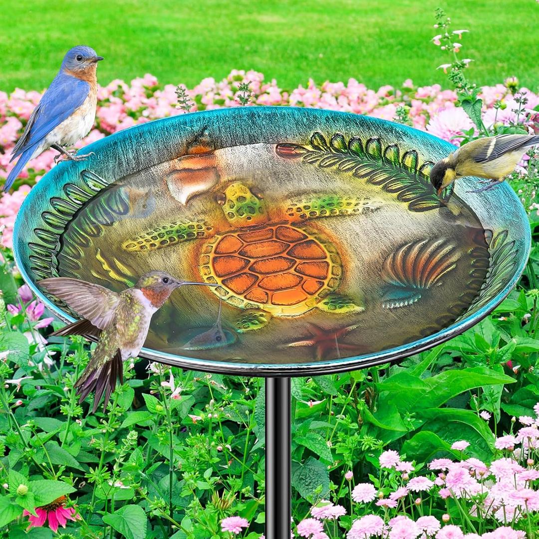 Metal Bird Bath for Outside, Detachable Birdbath & Birdfeeder with Base Stake, Vintage Bird Baths Feeder Bowl for Outdoors Garden Yard Lawn Decor (Vintage Silver)