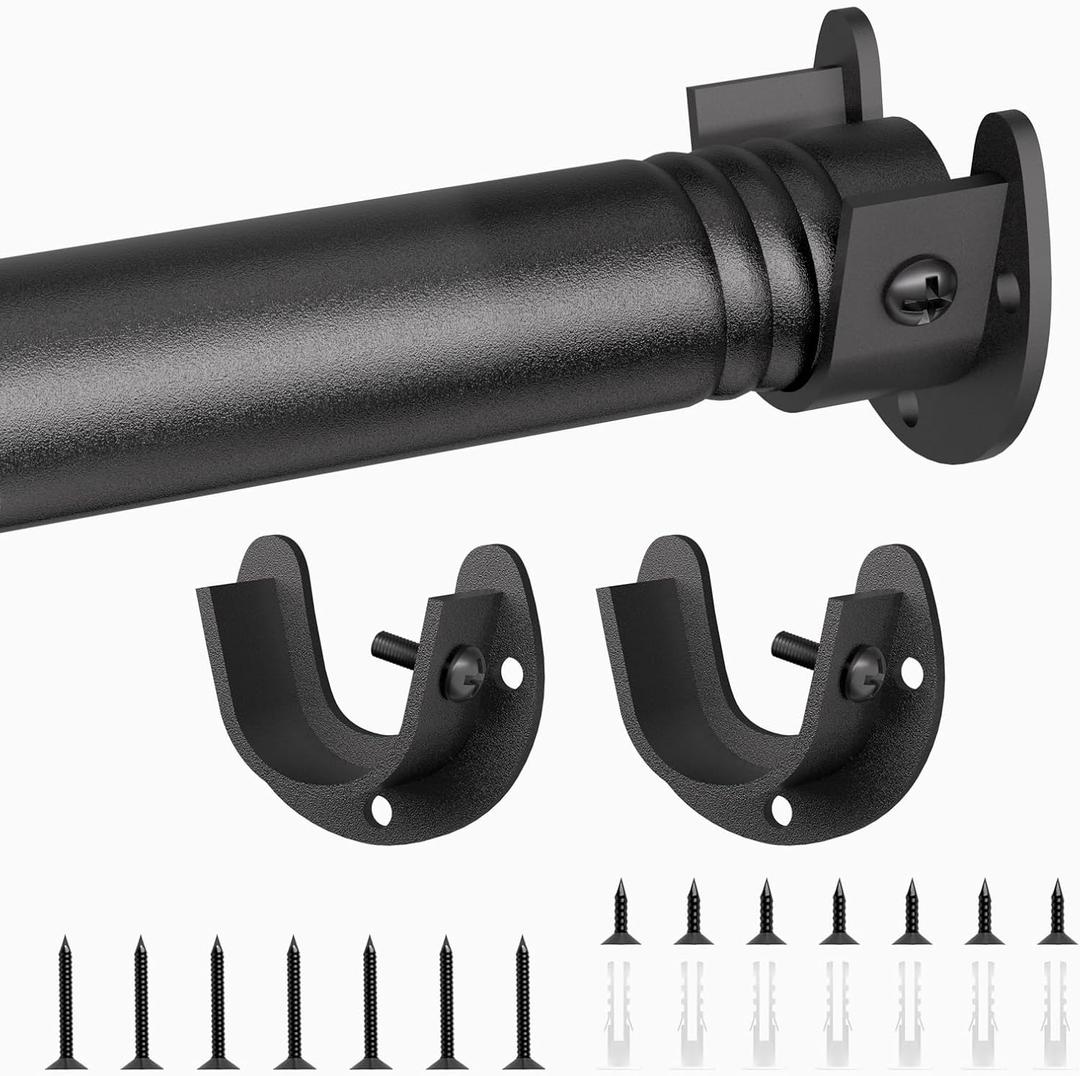 Closet Rod for Hanging Clothes, 17 to 37 Inch Adjustable Closet Hanging Rod, Heavy Duty Clothes Hanging Rod Bar Black Metal Closet Poles with Threads for Wardrobes, Closet, Bathroom, Windows