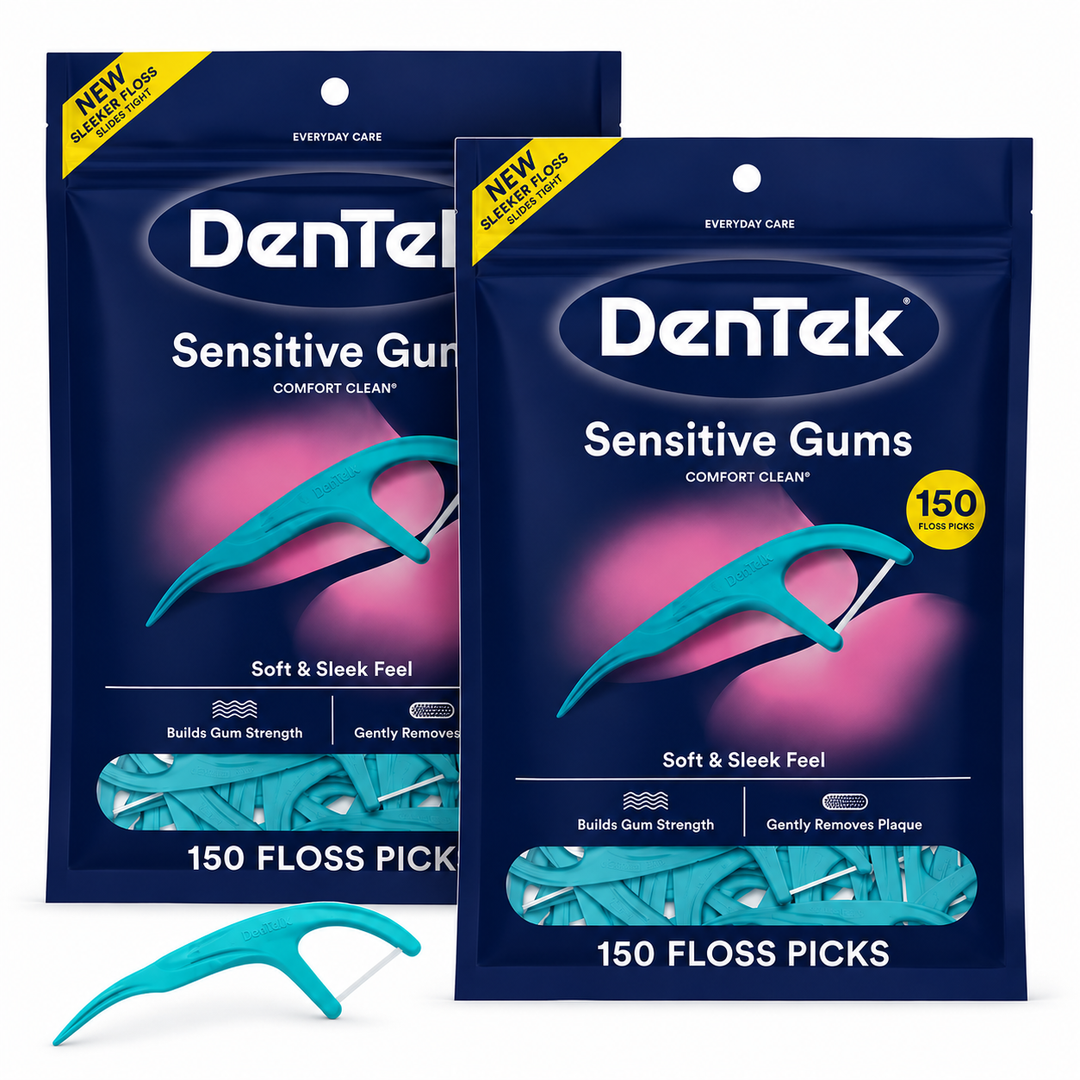 (2 pack) DenTek Comfort Clean Sensitive Gums Floss Picks, Soft & Sleek Ribbon Floss, 150 Count