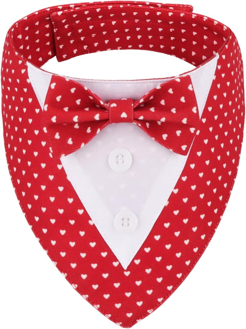 ADOGGYGO Valentine Dog Tuxedo Bandana, Red Heart Pet Tux with Bowtie Adjustable Valentine Costume (XL)