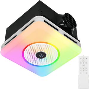 Bathroom Exhaust Fan with Bluetooth Speaker & LED Light, 230 CFM 0.1 Sone Ultra-Quiet, 7-Color RGB & 3CCT Adjustable, Music Sync, Humidity Sensor, Remote Control, Easy Install, Large