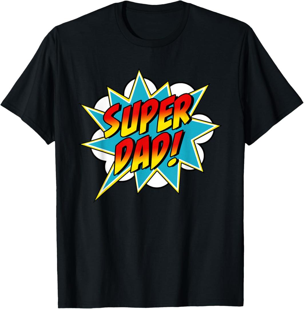 Super Dad Comic Book Superhero Father's Day T-Shirt (Black, S)
