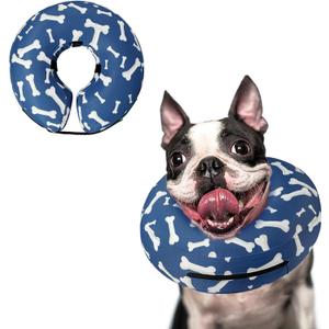 Supet Inflatable Dog Cone Collar Alternative after Surgery, Soft Dog Cone for Small Medium Puppies (S(Neck 7"-10"), T Bone Navy)